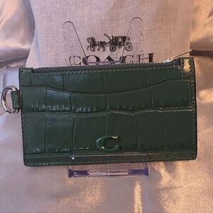 Coach Dark Green Croc-Embossed Card Holder